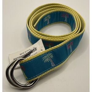 Douglas Paquette Women Sz L Canvas D Ring Belt Palm Trees Blue Beach USA NWT 44"